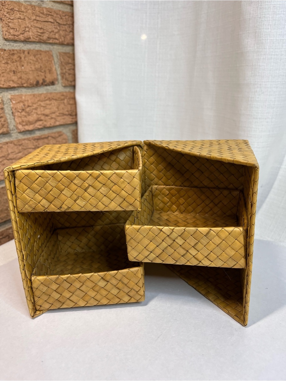 Natural Sweetgrass Woven Basket Organizer 3 Tier Storage Boho Coastal